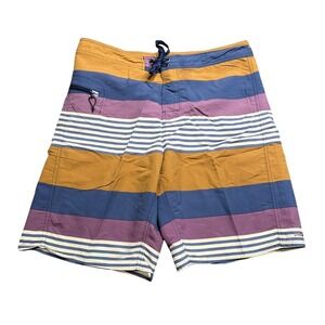 Patagonia Men's 36 Wavefarer Engineered Board Shorts Striped Brown Swim Trunks